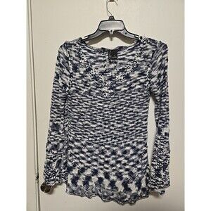 New Directions Women’s Size MEDIUM Long Sleeved Woven Sweater BLUE & WHITE Soft